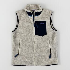 Patagonia Retro-X Fleece Vest Mens L Natural/Navy Sherpa Retro Outdoor Preppy